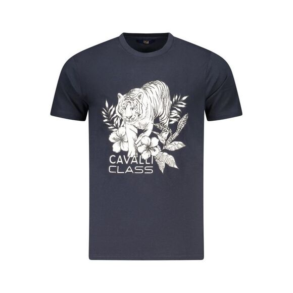 Cavalli Class Tiger Floral Print Tee Men Blue T-Shirts